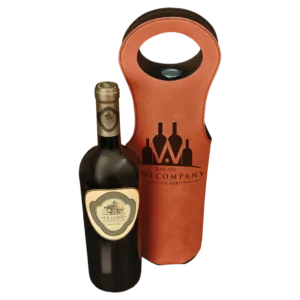 Personalized rawhide leatherette wine bag with bottles, custom laser engraved