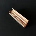 Personalized laser engraved maple and rosewood pen case open showing two-tone wood grain and interior