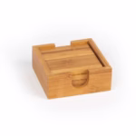 bamboo coaster set in holder