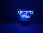 Personalized laser engraved LED nightlight glowing multicolor on round acrylic base