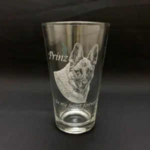 Personalized laser engraved 16oz pint glass – custom engraving preview