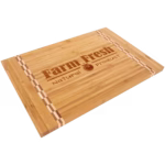 Bamboo butcher block inlay cutting board mockup — personalized laser engraved design
