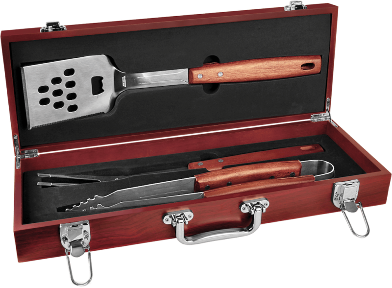 BBQ tool set in rosewood case