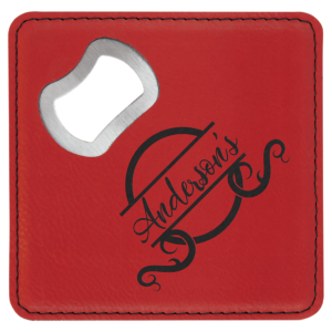 Red Leatherette coaster/bottle opener