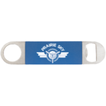 Bottle opener with royal blue silicone grip