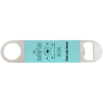 Bottle opener with teal silicone grip